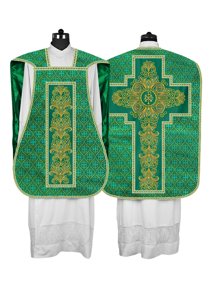 Roman Chasuble Vestment Enriched with Colored Braids and Trims