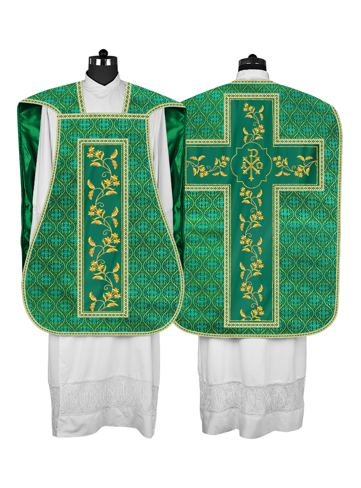 Roman Chasuble vestment with Floral Design and Trims