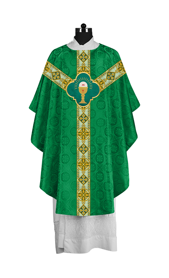 Traditional Liturgical Chasuble Adorned with Braided Orphrey