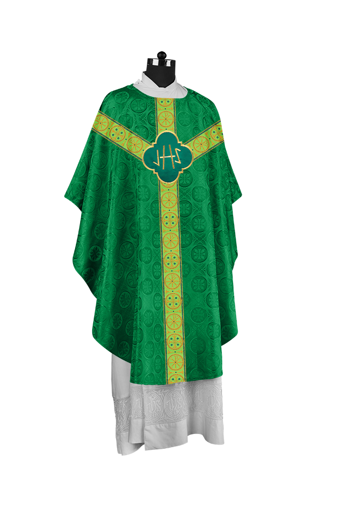 Handcrafted Liturgical Chasuble Adorned with Braided Orphrey