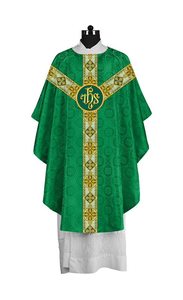 Elegant Gothic Chasuble with Ornate Braided Orphrey