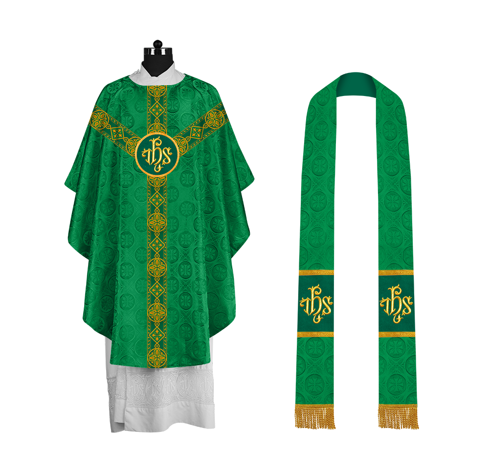 Liturgical Gothic Chasuble with Fine Lace Orphrey and Motif