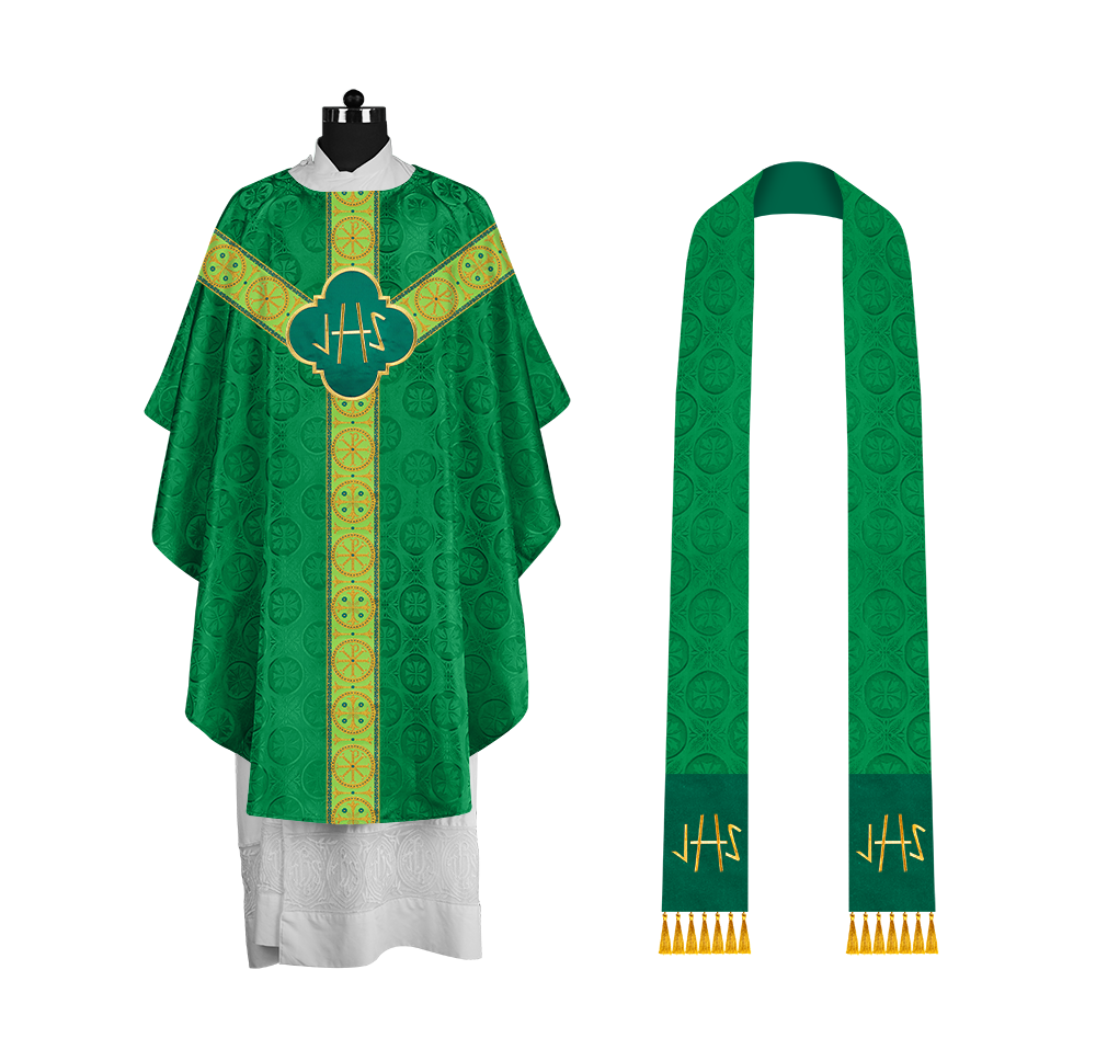 Handcrafted Liturgical Chasuble Adorned with Braided Orphrey
