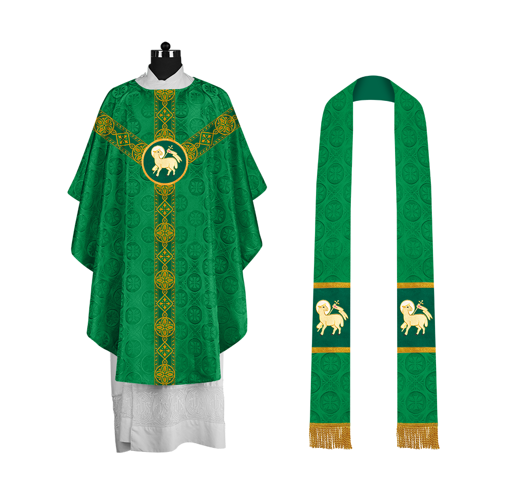 Liturgical Gothic Chasuble with Fine Lace Orphrey and Motif