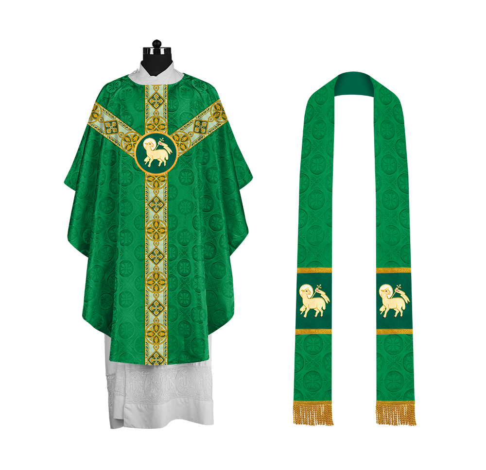 Elegant Gothic Chasuble with Ornate Braided Orphrey