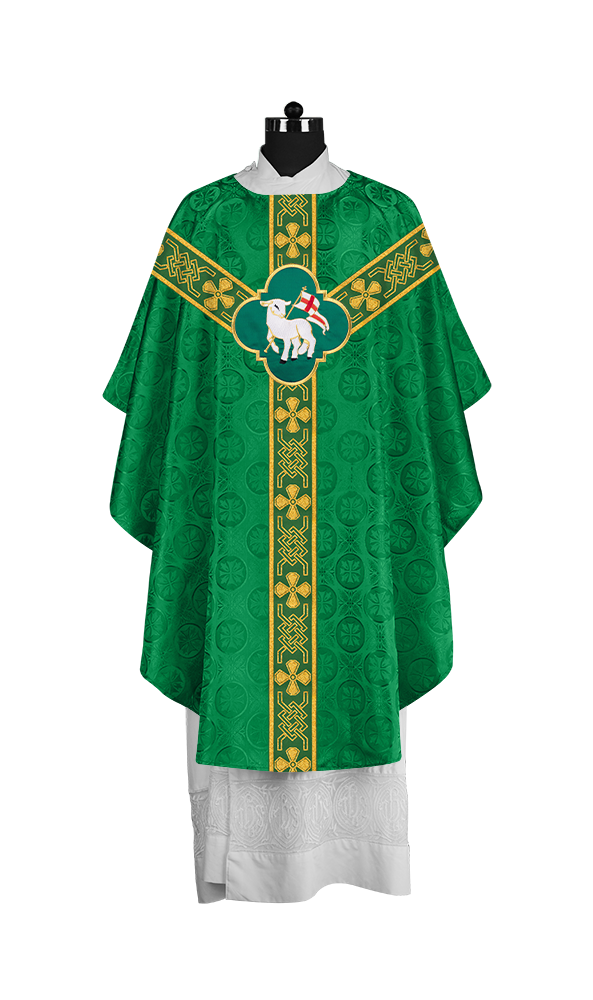 Pastor Chasuble with Embroidered Motif and Braided Orphrey