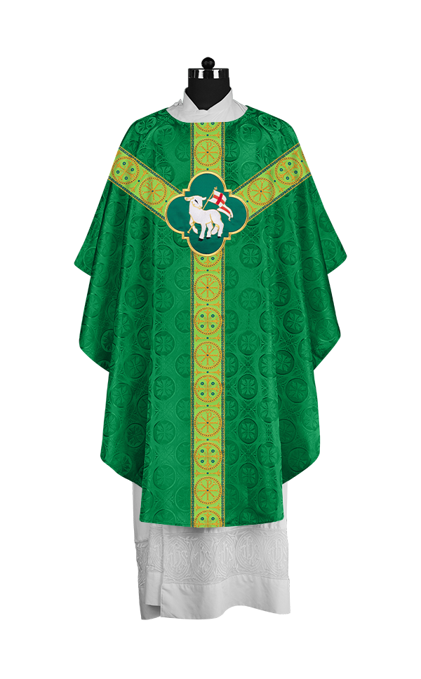 Handcrafted Liturgical Chasuble Adorned with Braided Orphrey
