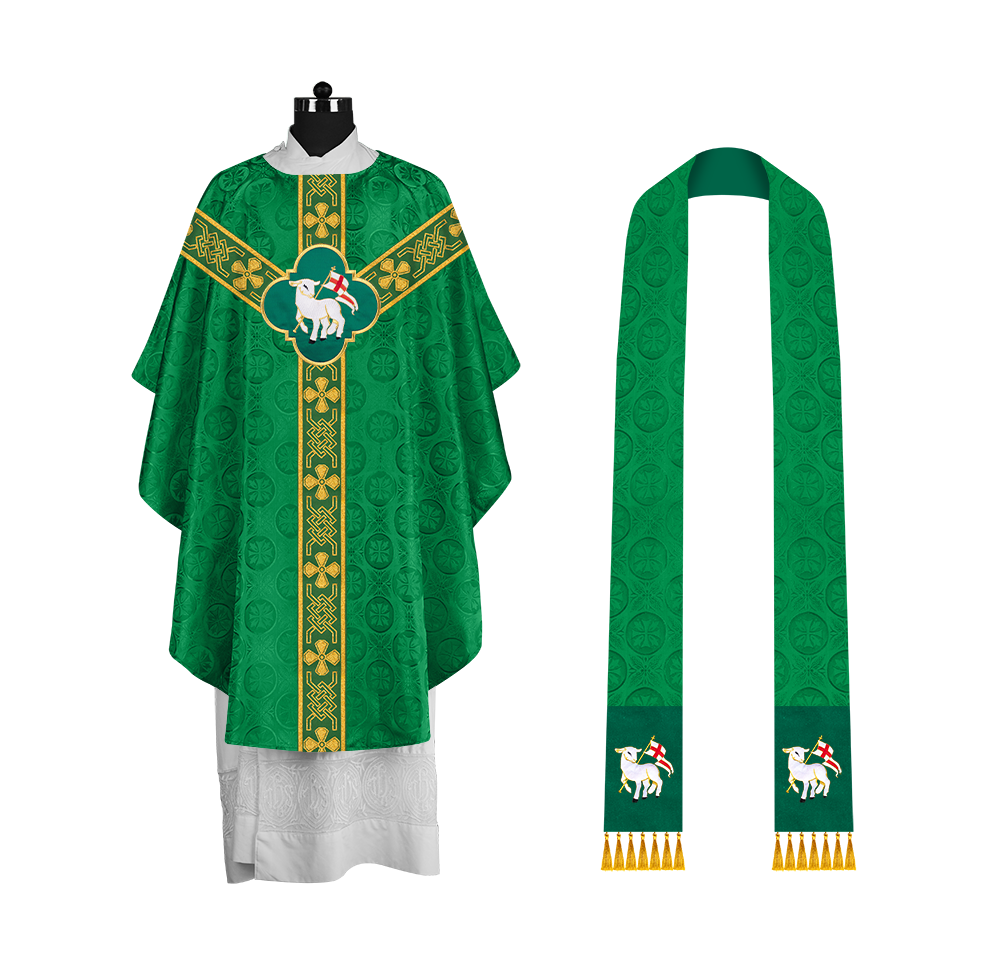 Pastor Chasuble with Embroidered Motif and Braided Orphrey