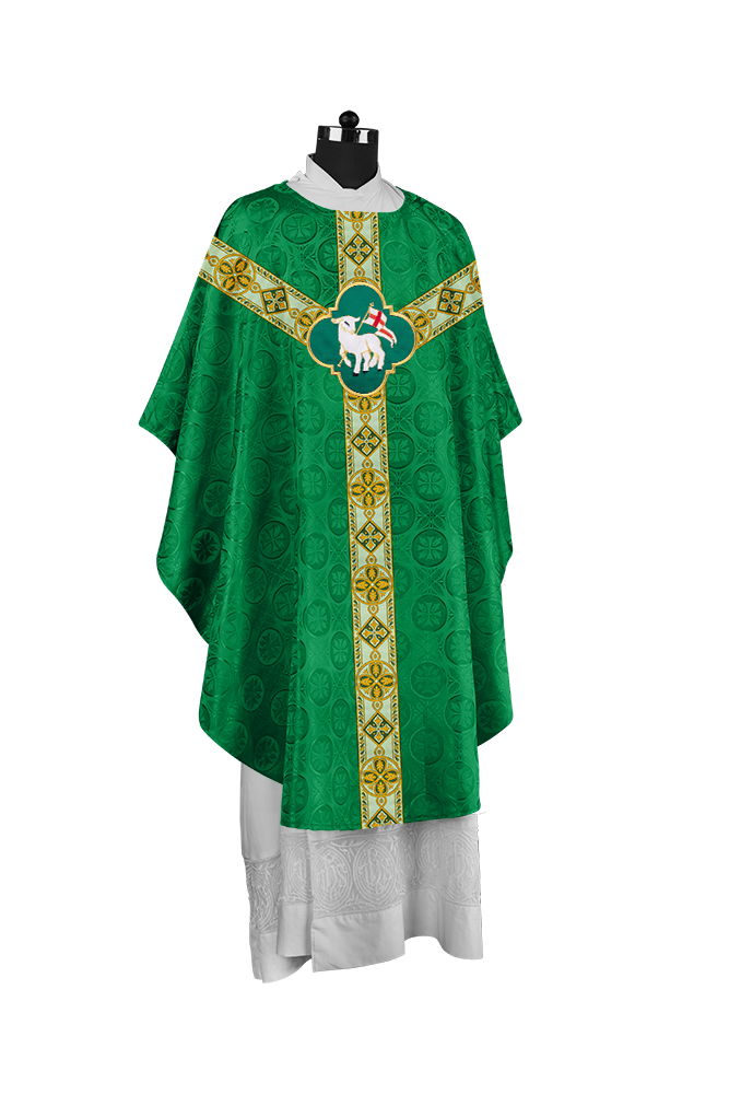Traditional Liturgical Chasuble Adorned with Braided Orphrey