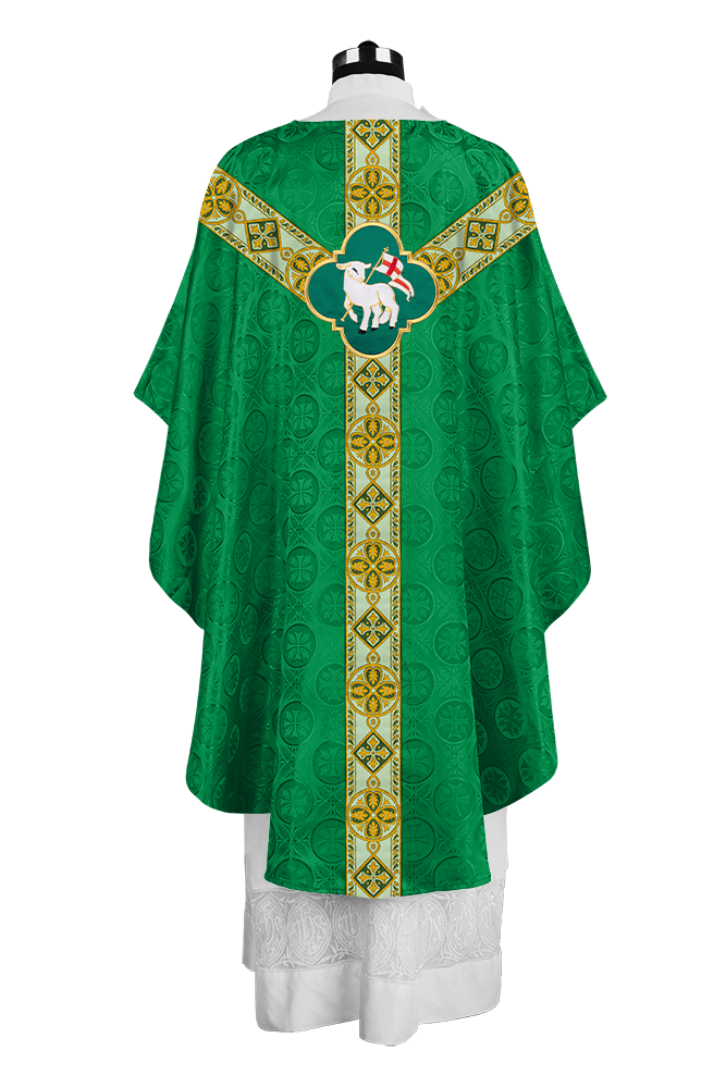 Traditional Liturgical Chasuble Adorned with Braided Orphrey