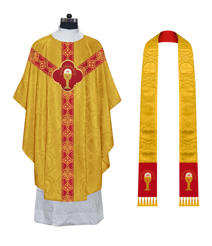 Liturgical Gothic Chasuble Vestment with Y Type Braided Orphrey