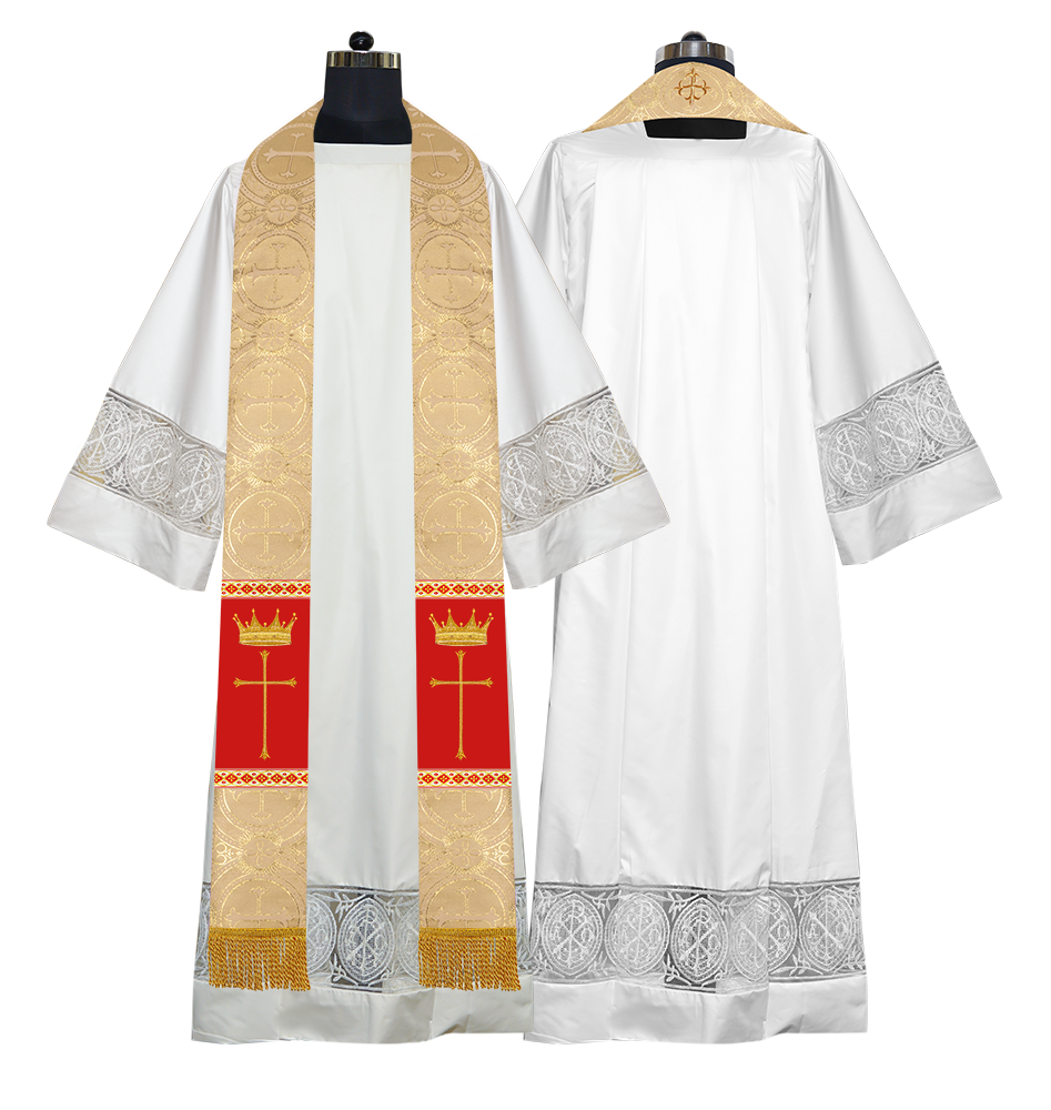 Pastor Clergy Stole with Spiritual Cross and Crown Embroidery