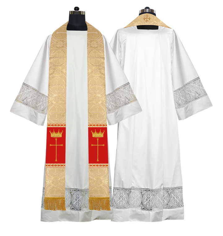 Pastor Clergy Stole with Spiritual Cross and Crown Embroidery