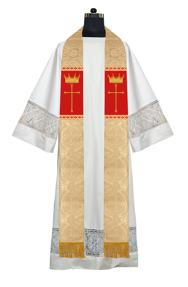 Pastor Clergy Stole with Spiritual Cross and Crown Embroidery