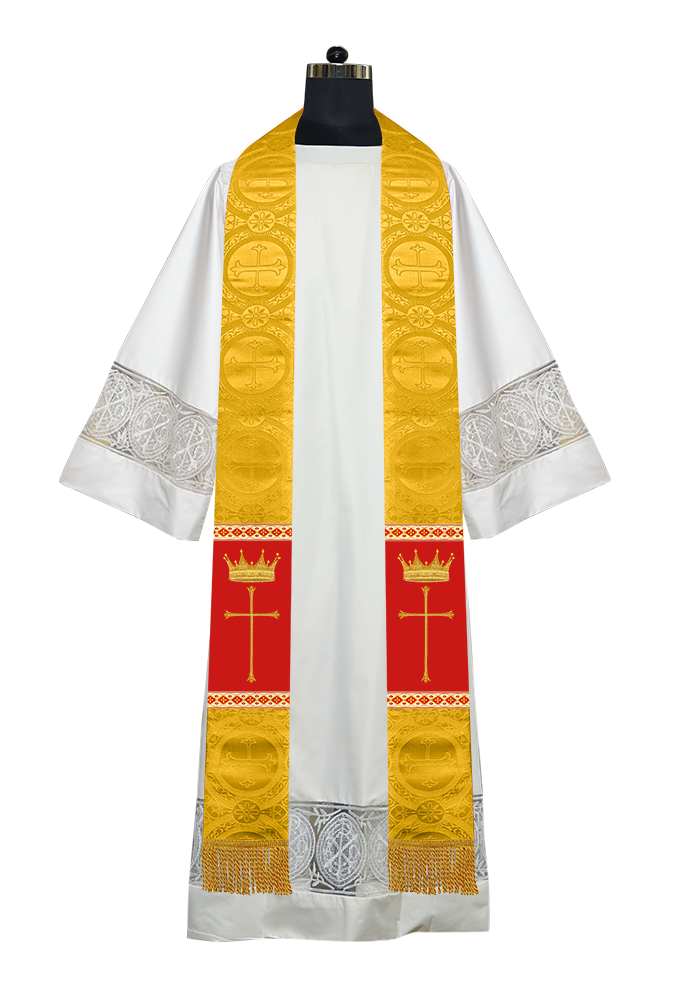 Pastor Clergy Stole with Spiritual Cross and Crown Embroidery