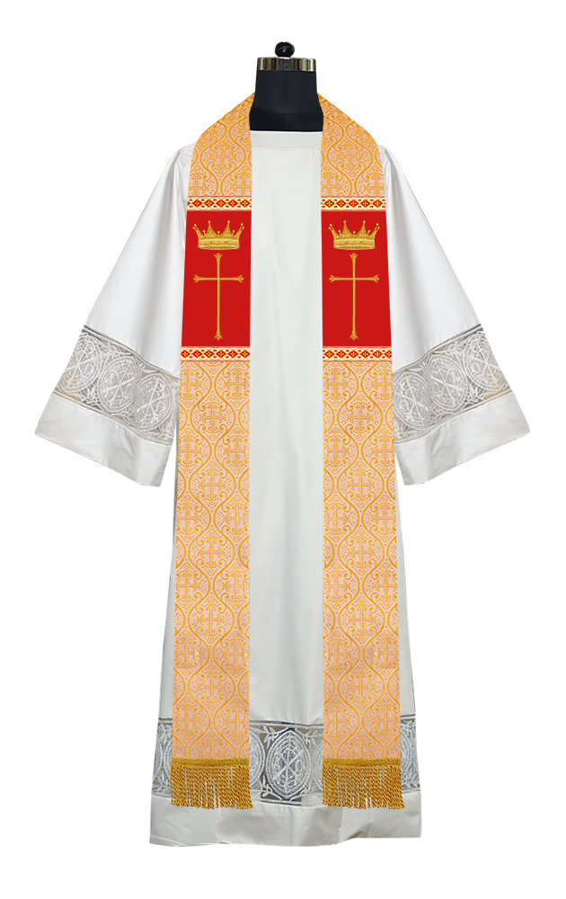 Pastor Clergy Stole with Spiritual Cross and Crown Embroidery