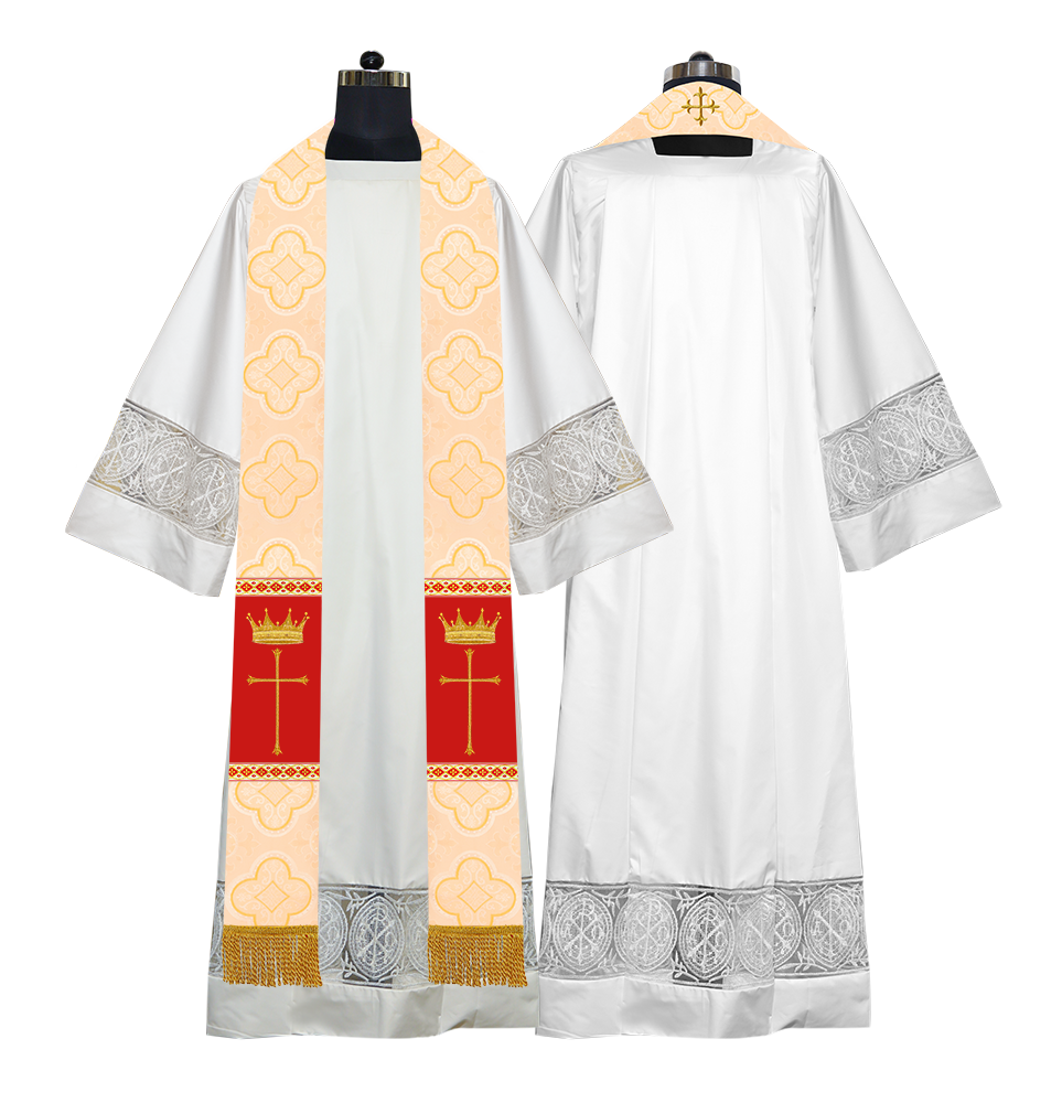 Pastor Clergy Stole with Spiritual Cross and Crown Embroidery