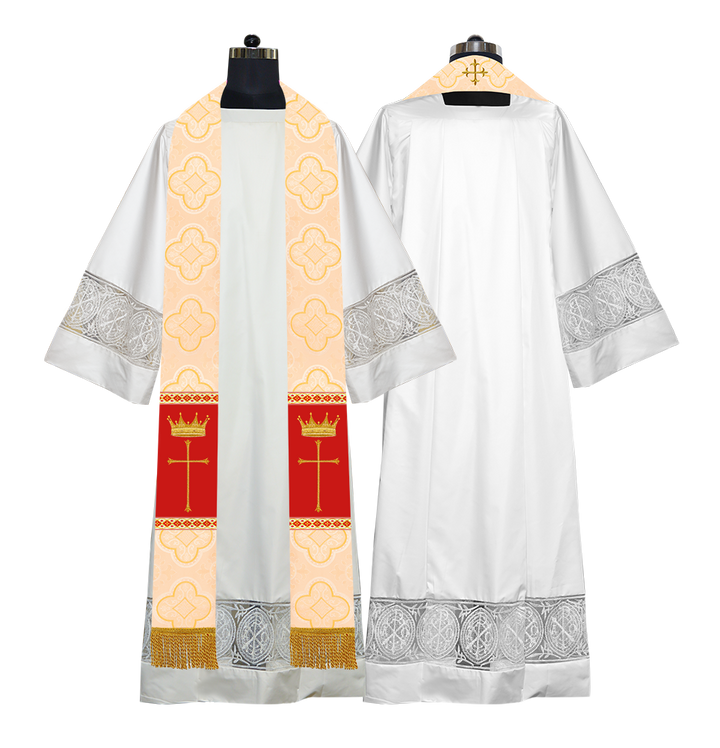 Pastor Clergy Stole with Spiritual Cross and Crown Embroidery