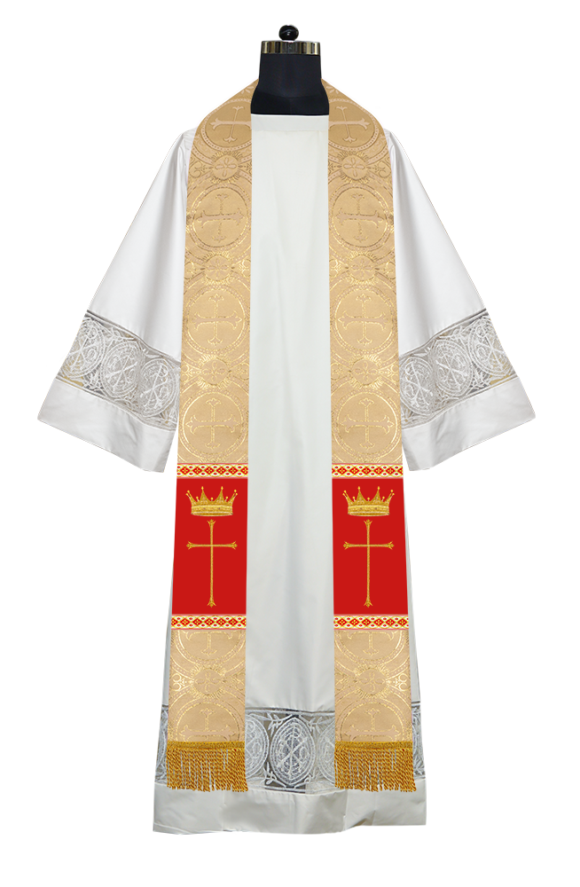 Pastor Clergy Stole with Spiritual Cross and Crown Embroidery