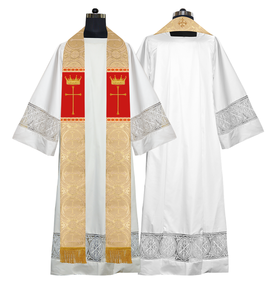 Pastor Clergy Stole with Spiritual Cross and Crown Embroidery