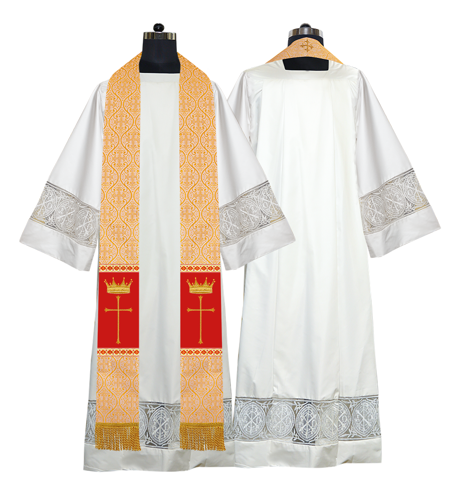 Pastor Clergy Stole with Spiritual Cross and Crown Embroidery