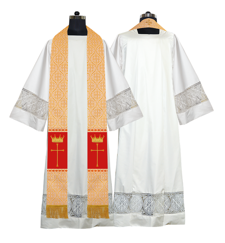 Pastor Clergy Stole with Spiritual Cross and Crown Embroidery