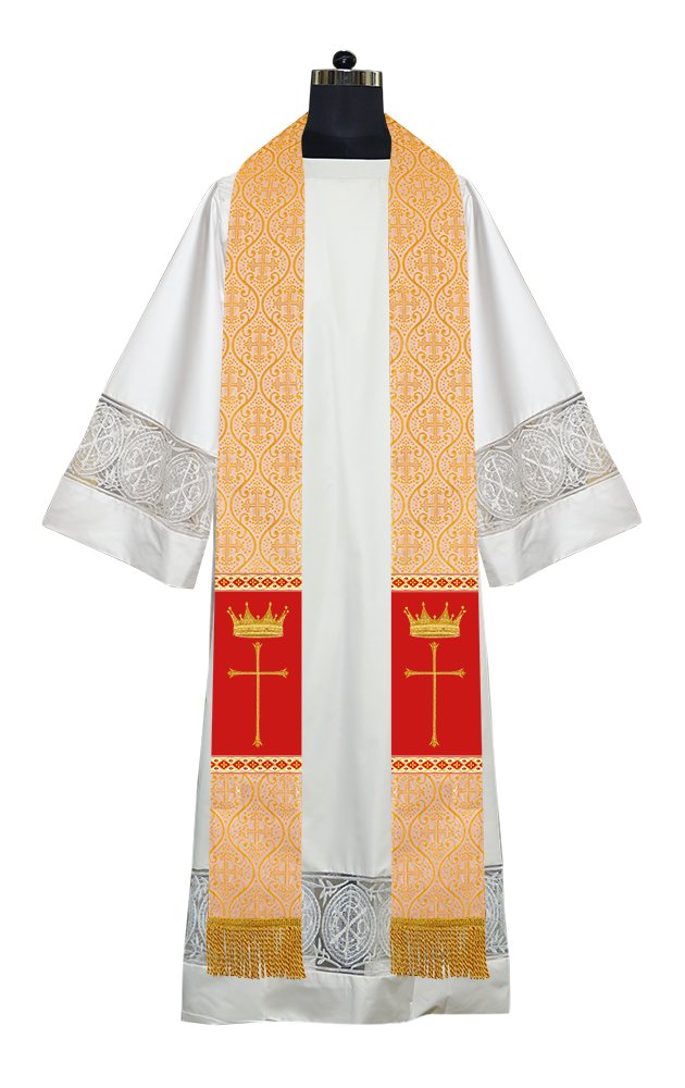 Pastor Clergy Stole with Spiritual Cross and Crown Embroidery