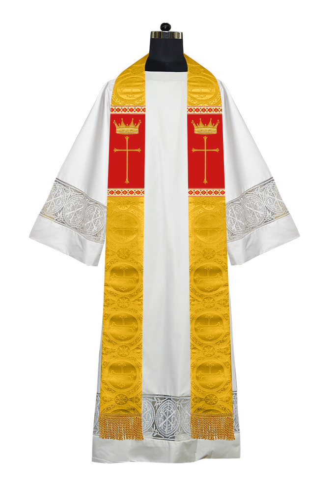 Pastor Clergy Stole with Spiritual Cross and Crown Embroidery