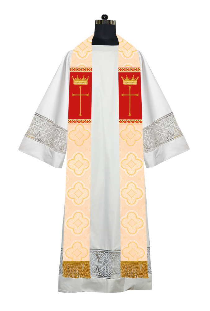 Pastor Clergy Stole with Spiritual Cross and Crown Embroidery