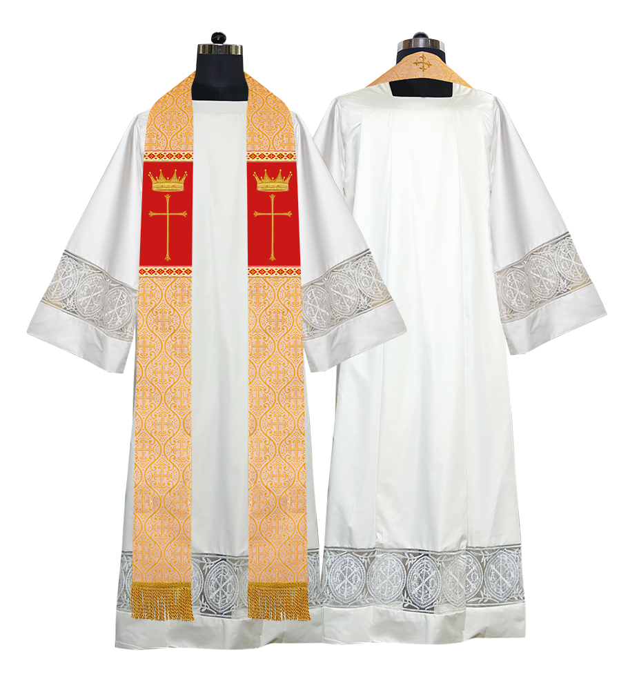 Pastor Clergy Stole with Spiritual Cross and Crown Embroidery