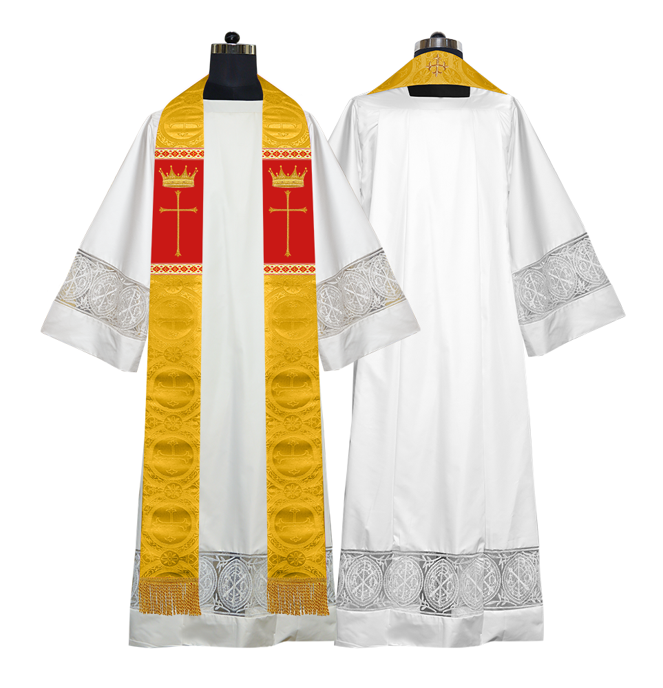 Pastor Clergy Stole with Spiritual Cross and Crown Embroidery