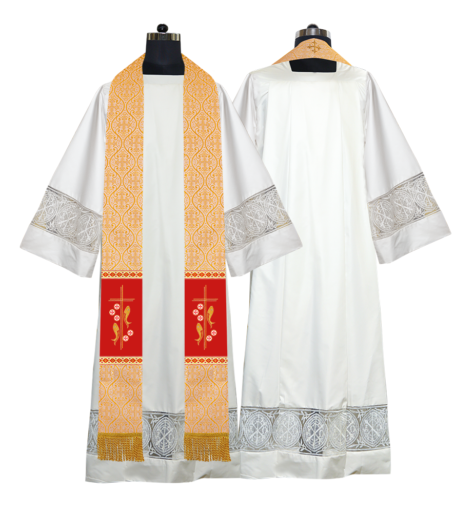 Clergy Stole with Embroidered Fish and Loaves