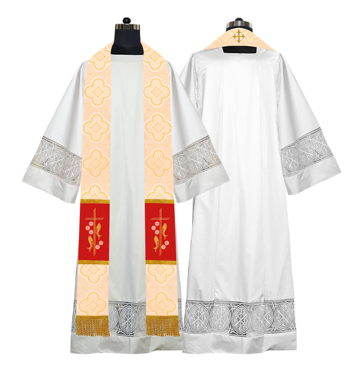 Catholic Priest Embroidered Clergy stole with Fish and Spiritual Cross