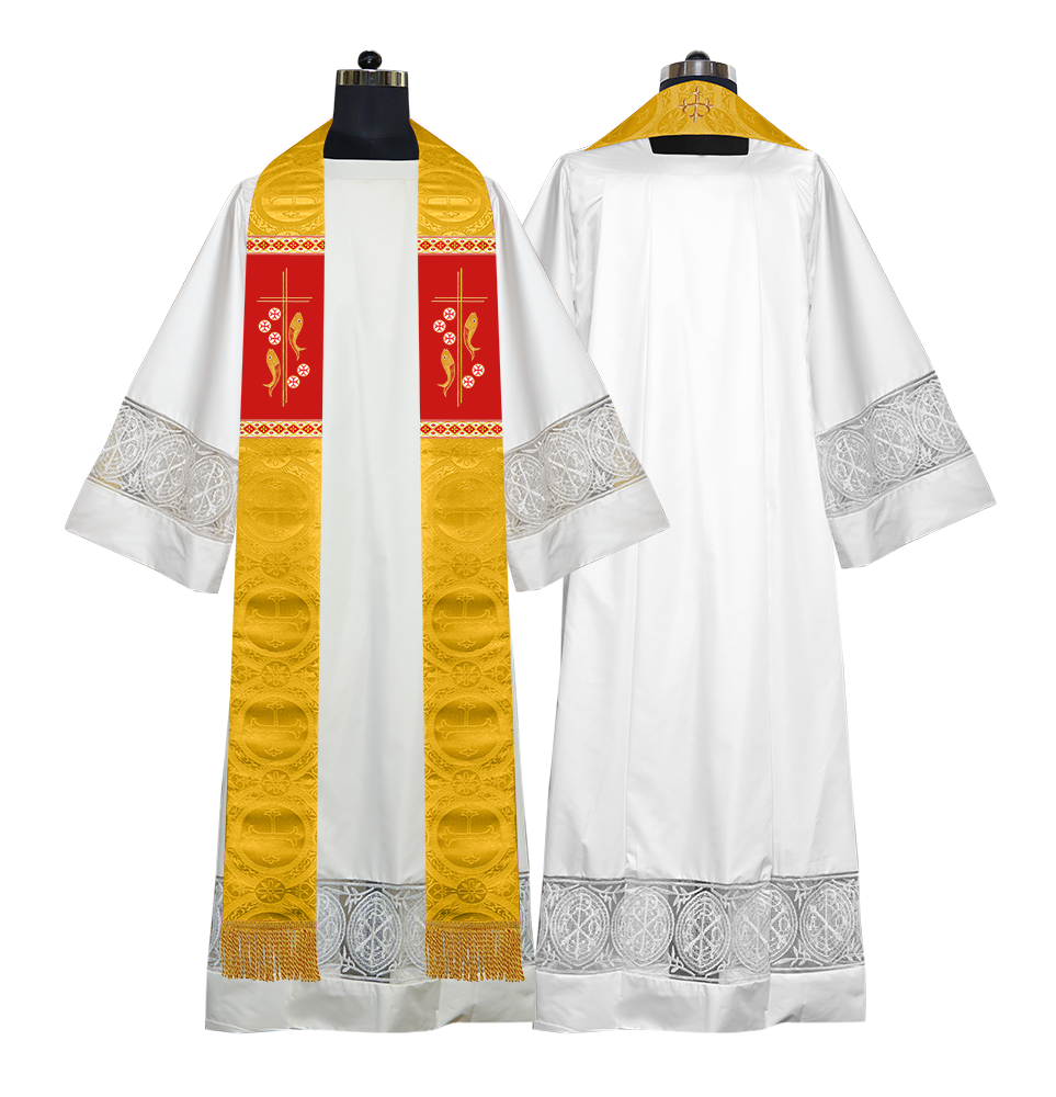 Clergy Stole with Embroidered Fish and Loaves