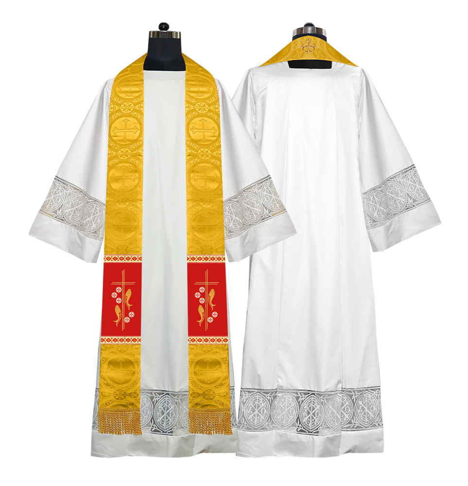 Clergy Stole with Embroidered Fish and Loaves