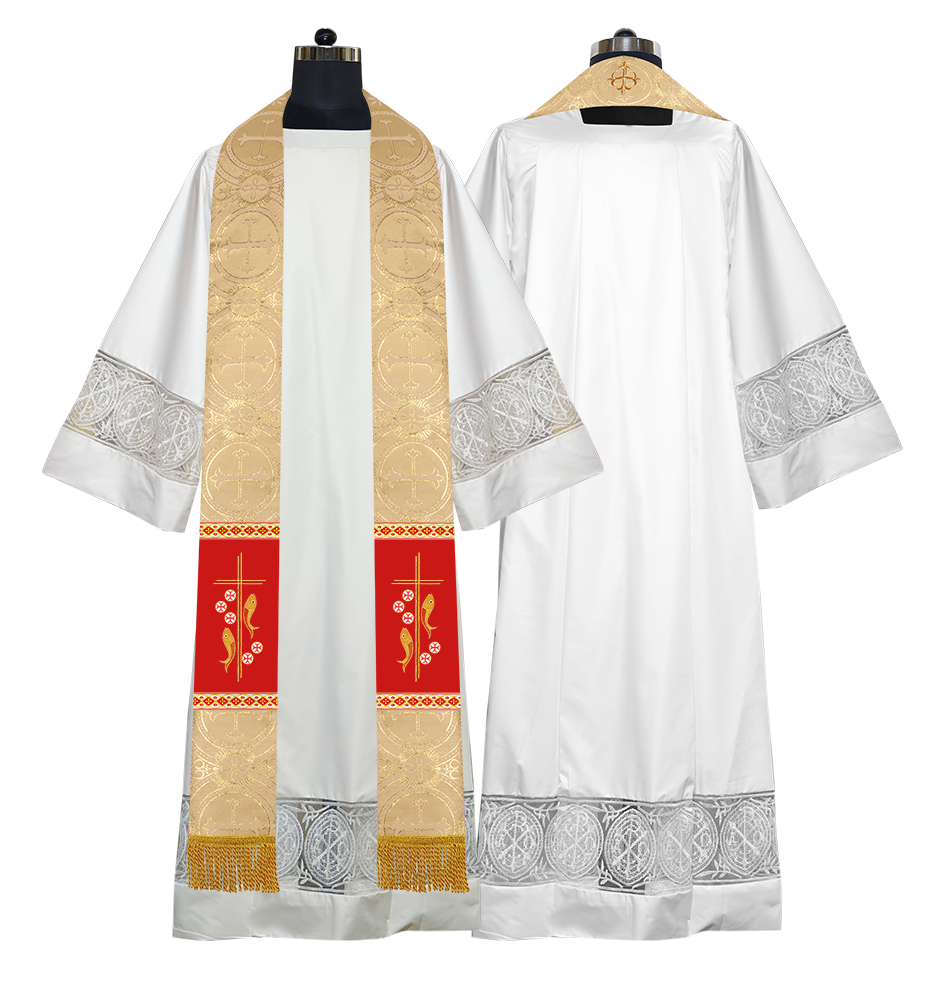 Clergy Stole with Embroidered Fish and Loaves