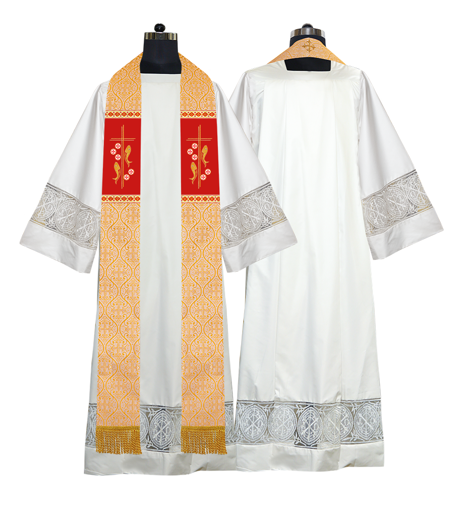 Clergy Stole with Embroidered Fish and Loaves