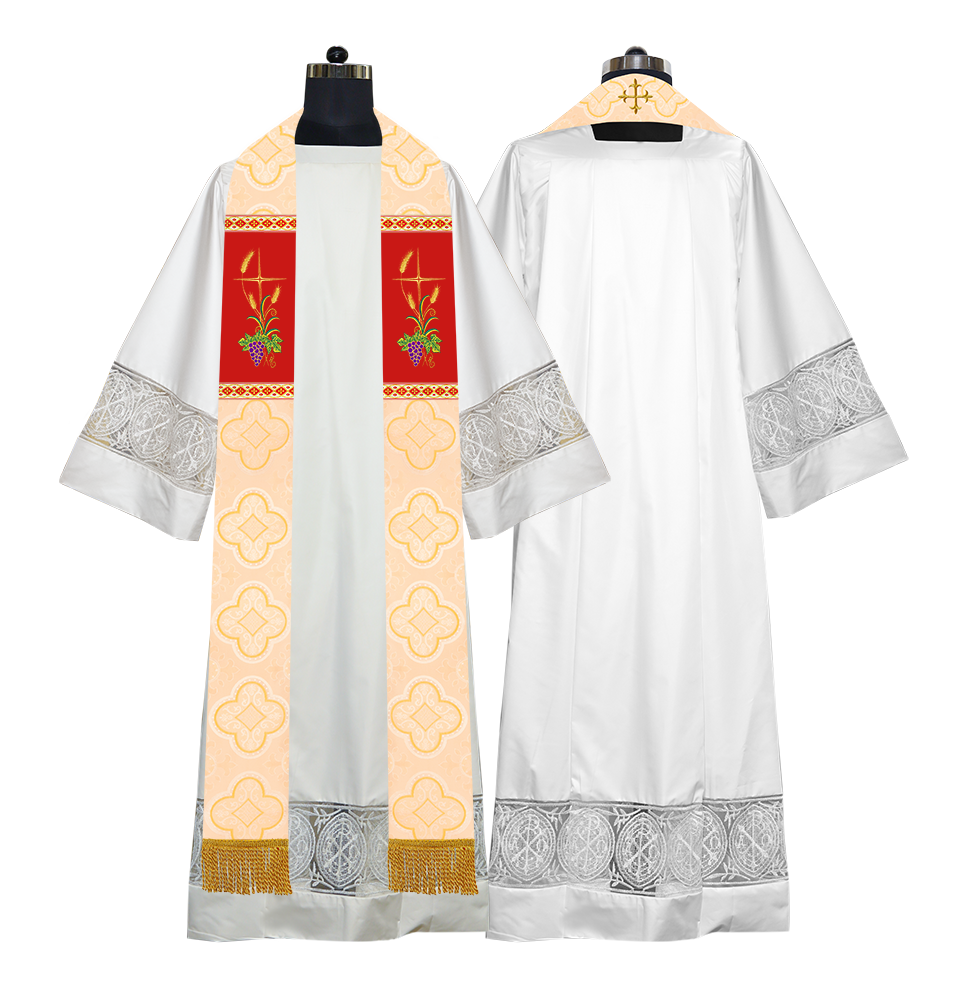 Handmade Clergy Stole with Spiritual Grapes and Wheat