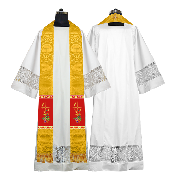 Handmade Clergy Stole with Spiritual Grapes and Wheat