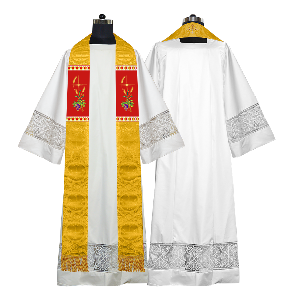 Handmade Clergy Stole with Spiritual Grapes and Wheat