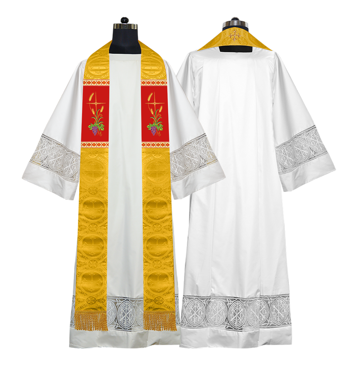 Handmade Clergy Stole with Spiritual Grapes and Wheat