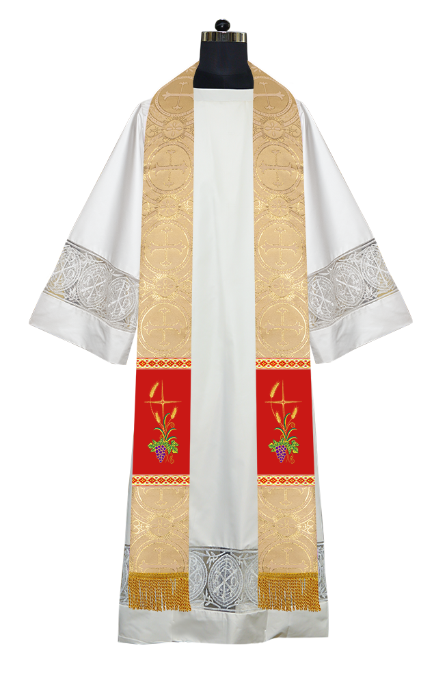 Handmade Clergy Stole with Spiritual Grapes and Wheat