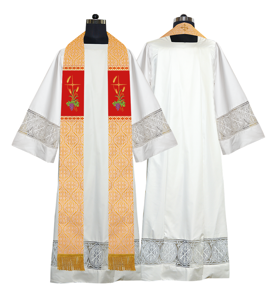 Handmade Clergy Stole with Spiritual Grapes and Wheat