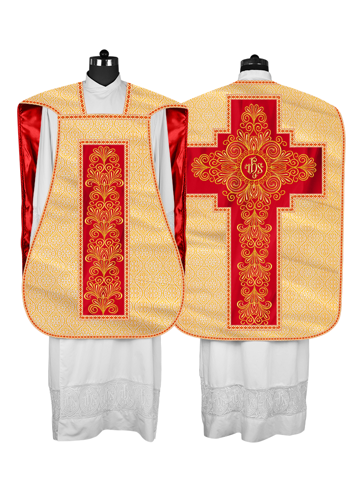 Roman Chasuble Vestment Enriched with Colored Braids and Trims