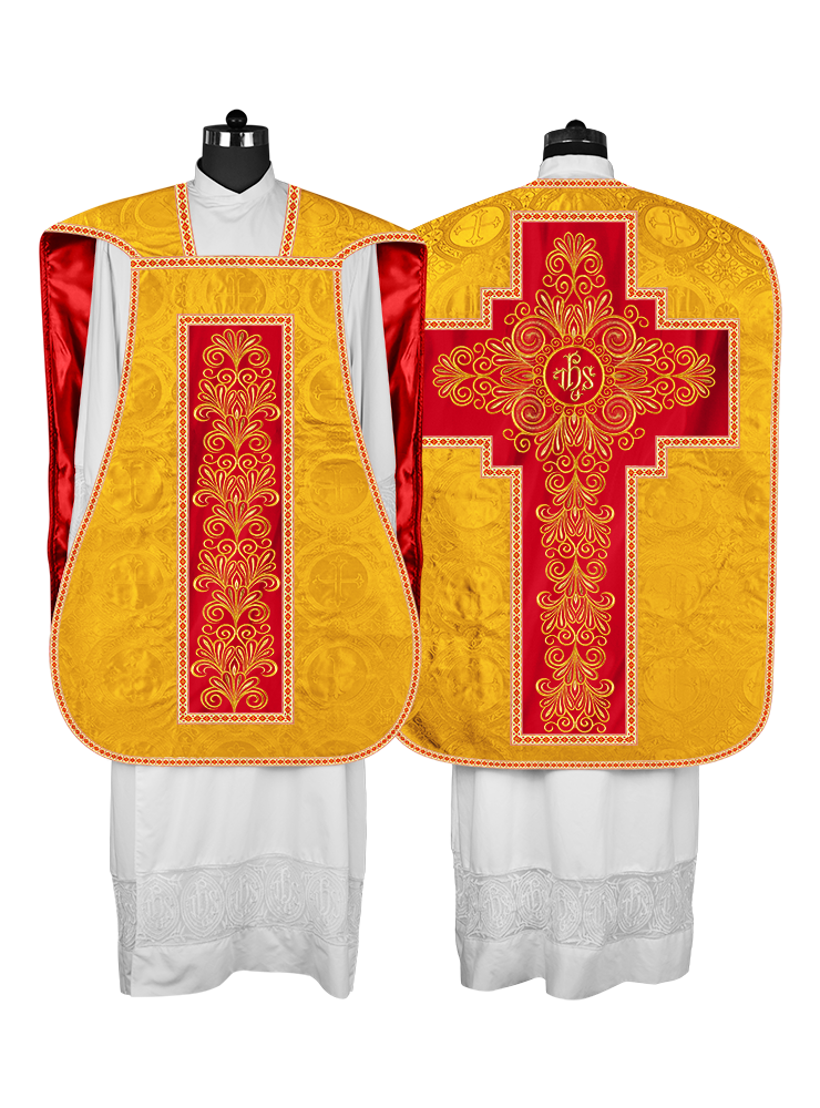Roman Chasuble Vestment Enriched with Colored Braids and Trims