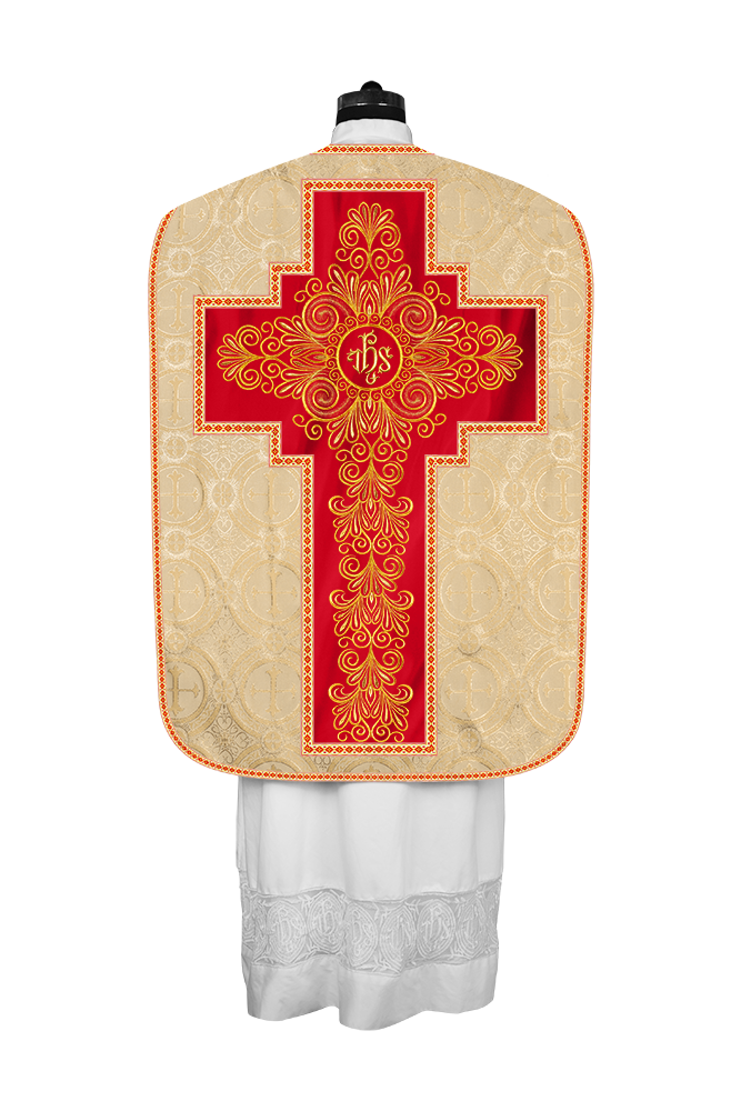 Roman Chasuble Vestment Enriched with Colored Braids and Trims