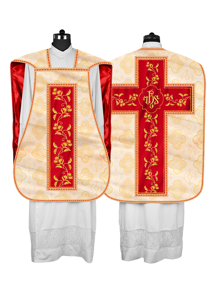 Roman Chasuble vestment with Floral Design and Trims