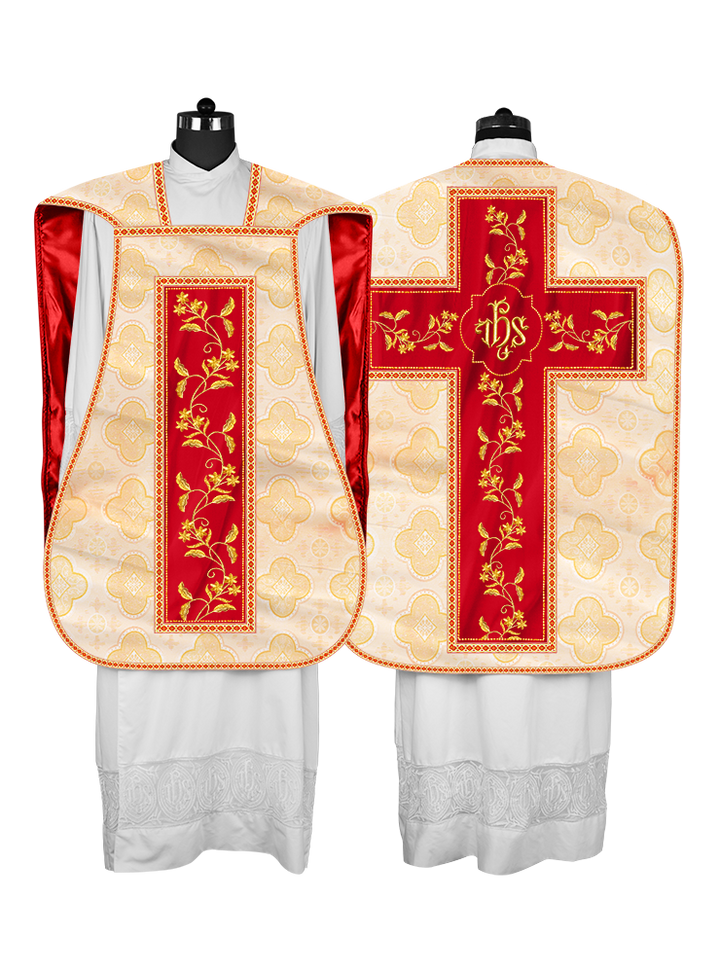 Roman Chasuble vestment with Floral Design and Trims