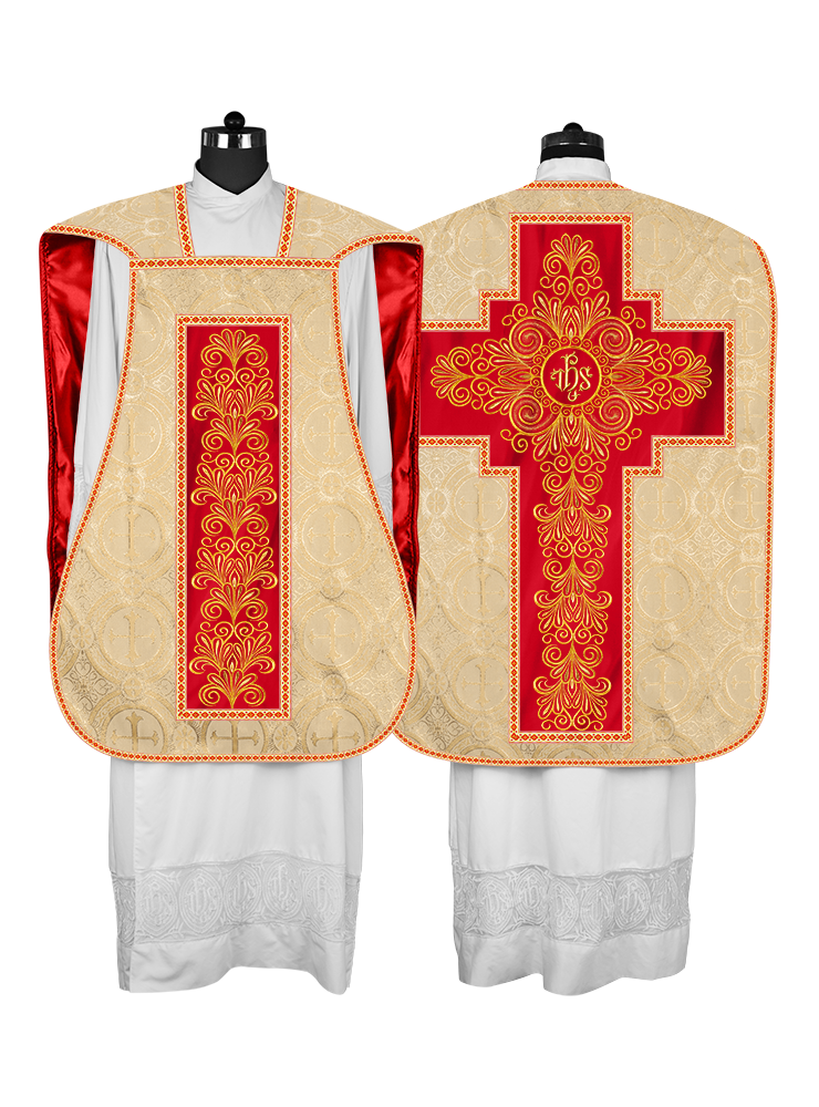 Roman Chasuble Vestment Enriched with Colored Braids and Trims