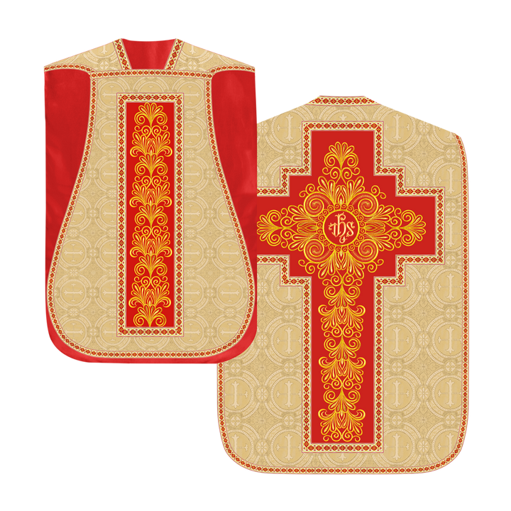 Roman Chasuble Vestment Enriched with Colored Braids and Trims
